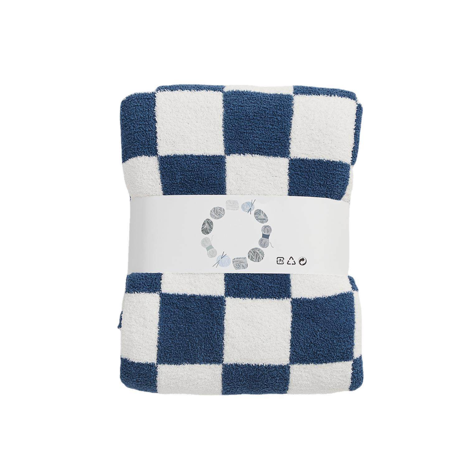 Ruijing Textile Manufacturer Wholesale Super Popular Retro Large Checkerboard Blanket Half Velvet Knitted Thread Blanket Sofa Blanket