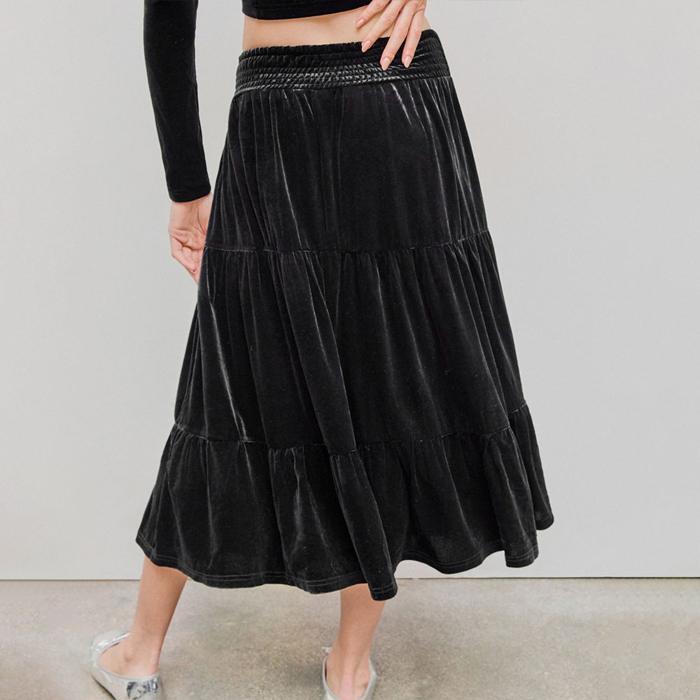 Mid Length Ruffled Velvet Skirt Elegant Design Soft Fabric Comfortable Fit Spring Summer Fashion Wholesale Available