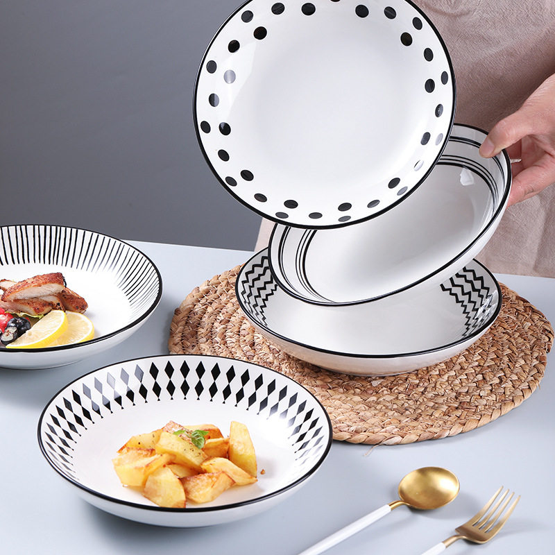 Hepburn style ceramic plate dish household net red creative Western plate ins style tableware high-grade dish deep plate