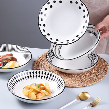 Hepburn style ceramic plate dish household net red creative Western plate ins style tableware high-grade dish deep plate