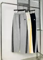 Cou French Niche Style Three-Stripe Color-Block Straight High-Waisted Wide-Leg Pants for Women with Drawstring Loose-Fit Sports Sweatpants 437339