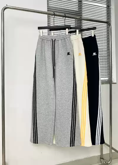 Cou French Niche Style Three-Stripe Color-Block Straight High-Waisted Wide-Leg Pants for Women with Drawstring Loose-Fit Sports Sweatpants 437339