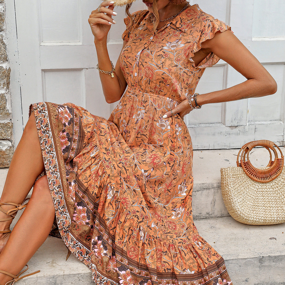Casual Waist Defining Slim Fit Dress Elegant Style European and American Fashion Perfect for Daily Wear Wholesale