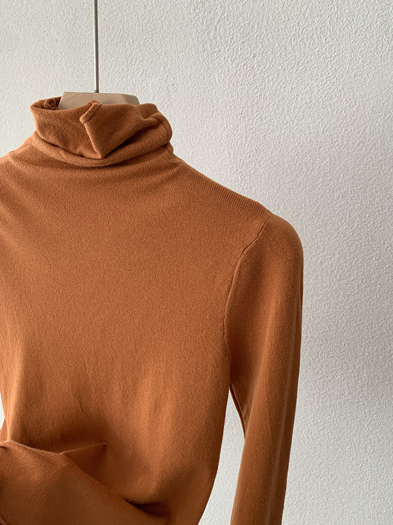 欧玛莱 柔软堆堆领纯色长袖安迪绒修身显瘦针织打底衫上衣女 4793