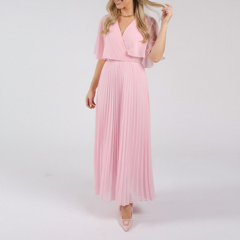 Summer Maxi Dress for Women V Neck Waist Defined Solid Color Vacation Style Wholesale Available