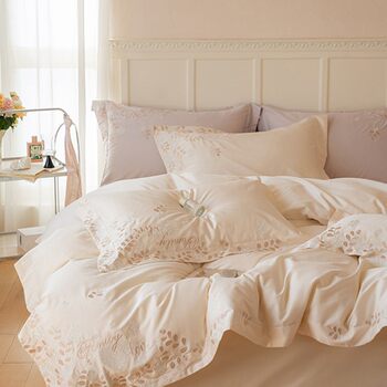 French-Style High-End Simple Maternity-Grade Embroidered Long-Staple Cotton Four-Piece Set Satin Duvet Cover Pure Cotton Bed Sheet Bedding 4