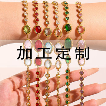 Processing and Customization of Stainless Steel Plated 18K Real Gold Macaron Multi-Color Bracelets with Glass Stones and Versatile Bracelets Processing