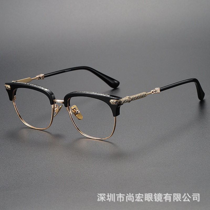 plus size Widened Vintage Glasses Frame Crocus VERTICAL Big Face Pure Titanium Plate Eyebrow Myopia Glasses Frame