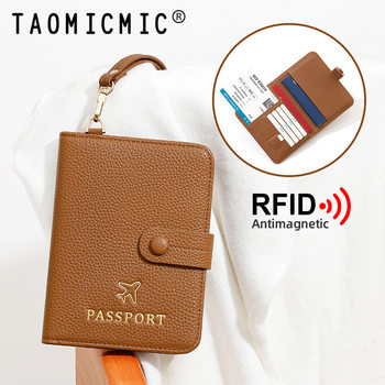K-Style of Women's Travel Protective Book Rfid Halter Passport Document Holder Can Store Leather Card Holder Wallet