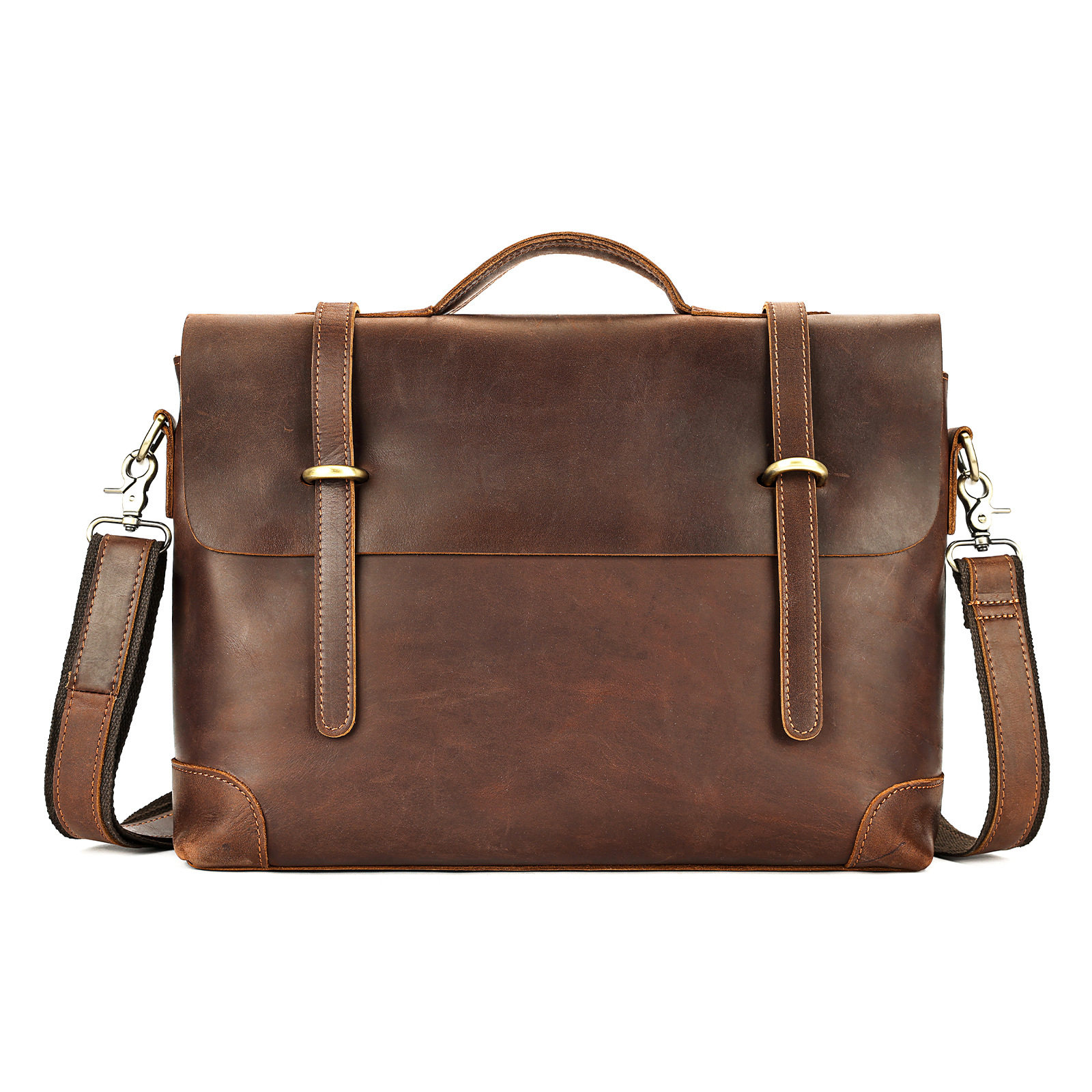 Túi Đeo Vai Nam Da Ngựa Điên Vintage Đựng Laptop 14 Inch Màu Nâu