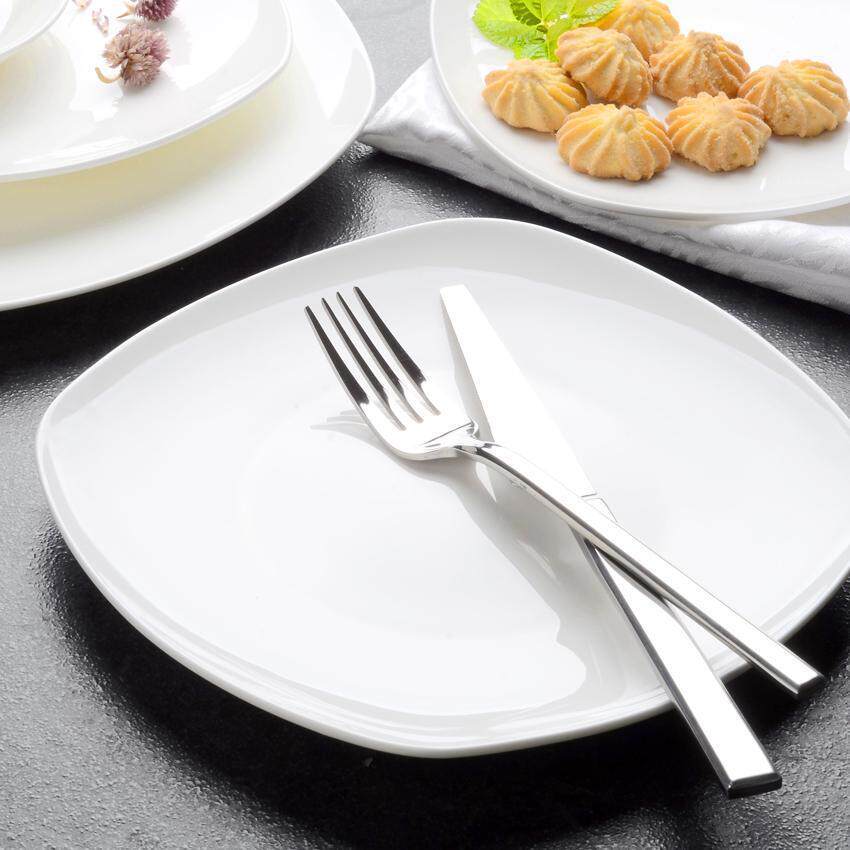 Pure white bone china square western flat plate ceramic dish cold dish steak plate geometric shallow plate household tableware dish