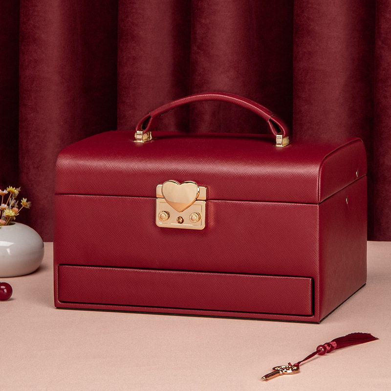 2025 New Jewelry Box Small Lockable Portable Wedding High-End Jewelry Storage Box Bracelet Necklace Jewelry Box