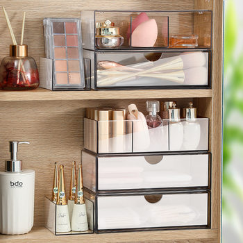 PET Light Luxury Mirror Cabinet Storage Box Desktop Cosmetic Rack Cabinet Sundries Arrangement Box with Drawer Storage