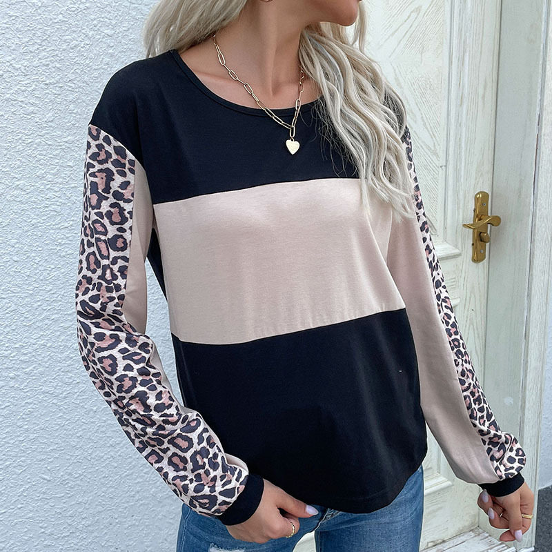 Loose Fit Leopard Print Long Sleeve T Shirt Stylish Autumn Design Casual Wear for Women Wholesale Available