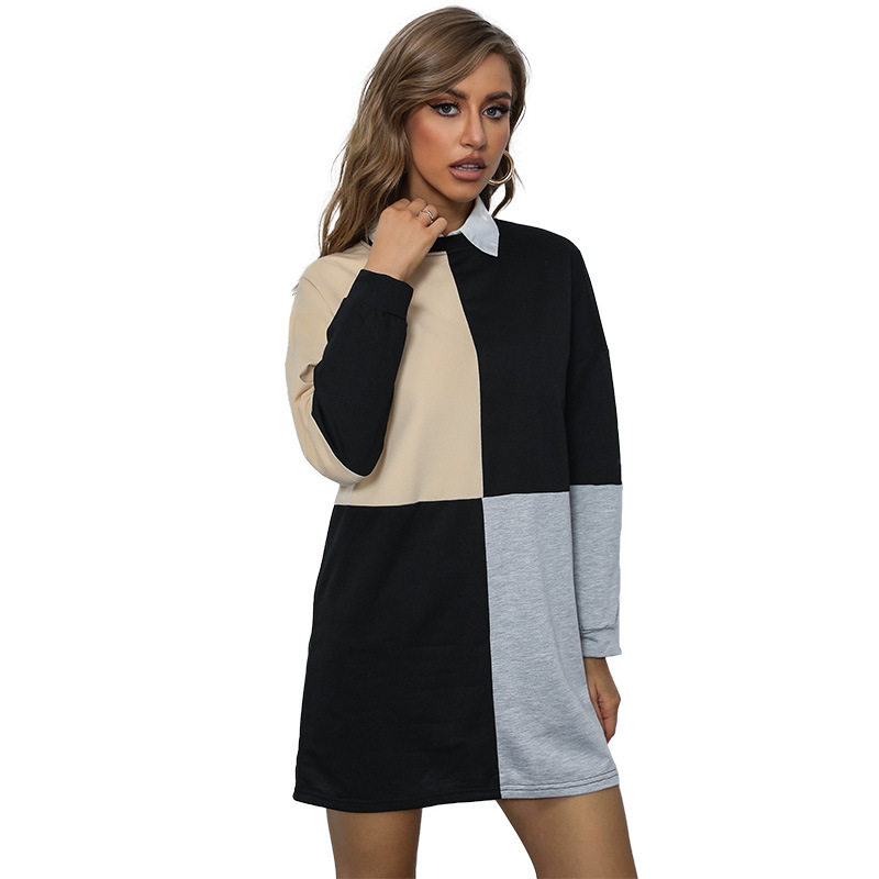 Color Block Long Sleeve Sweatshirt Dress Casual Style Comfortable Fit Autumn Fashion Wholesale Available