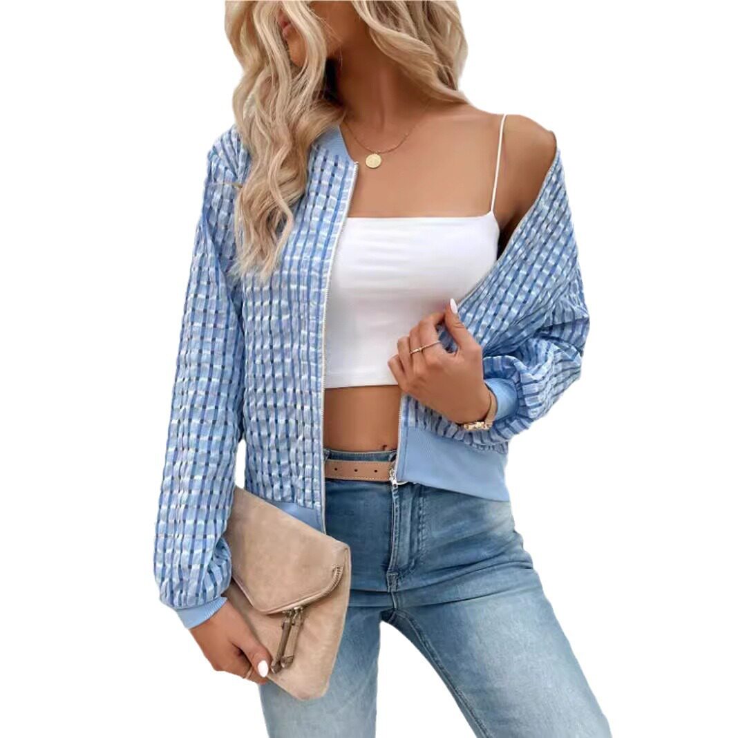 Autumn Long Sleeve Zip Decorated Cardigan Jacket Printed Design Lightweight Fabric Casual Style Wholesale Available