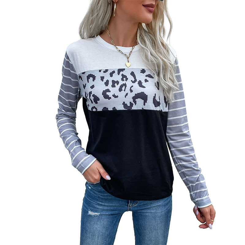 Leopard Print Long Sleeve Top Casual Style Autumn Fashion Womens Apparel Wholesale Available