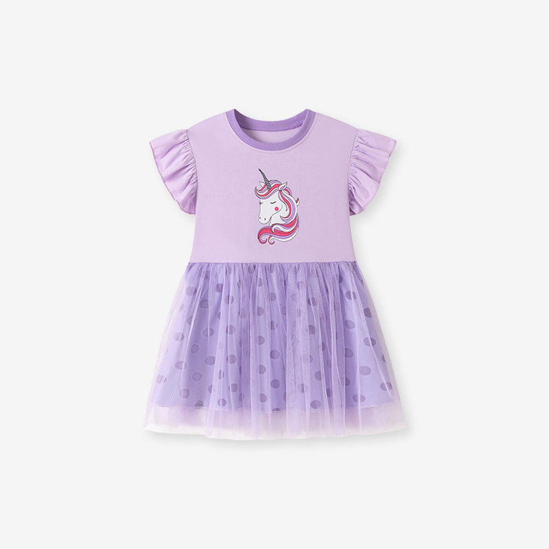 Summer Short-sleeve Girls' Dress, Cute Cartoon Tulle Kids' Dress, [Style] Princess Dress