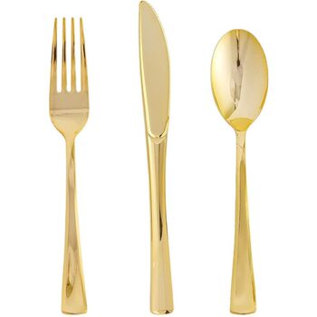 In stock foreign trade dinner plate plastic Golden Fork disposable knife, fork and spoon suit rose gold tableware wholesale cross-border