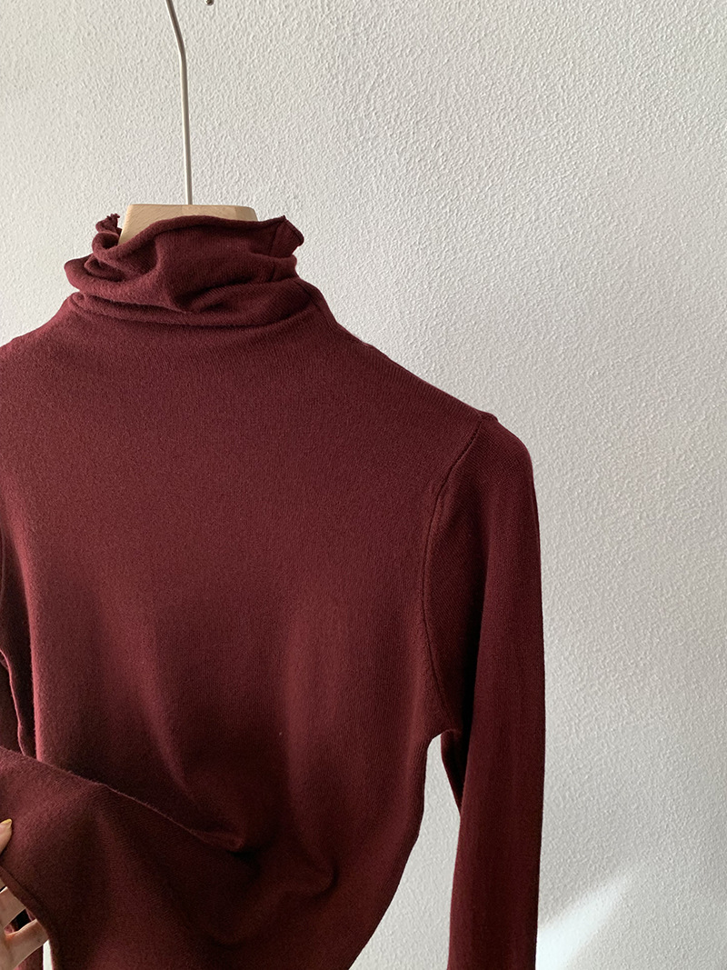 欧玛莱 柔软堆堆领纯色长袖安迪绒修身显瘦针织打底衫上衣女 4793