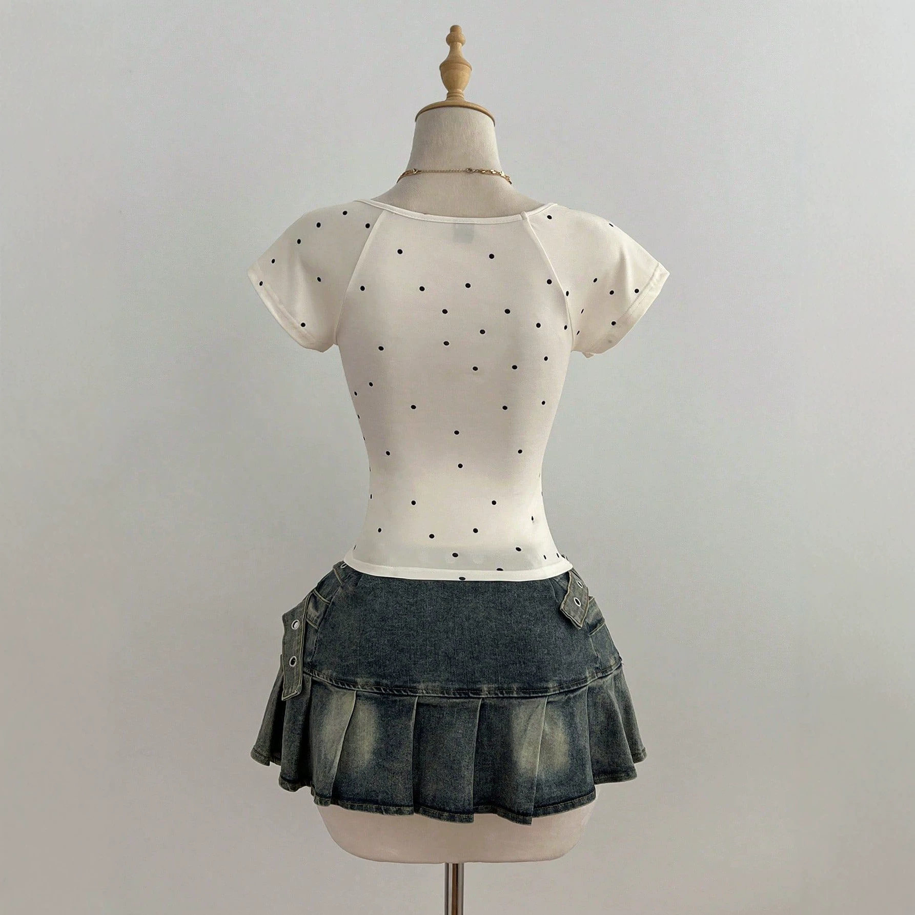 Summer Womens Short Sleeve T Shirt Polka Dot Design Bow Detail Casual Style Ready to Ship Low MOQ