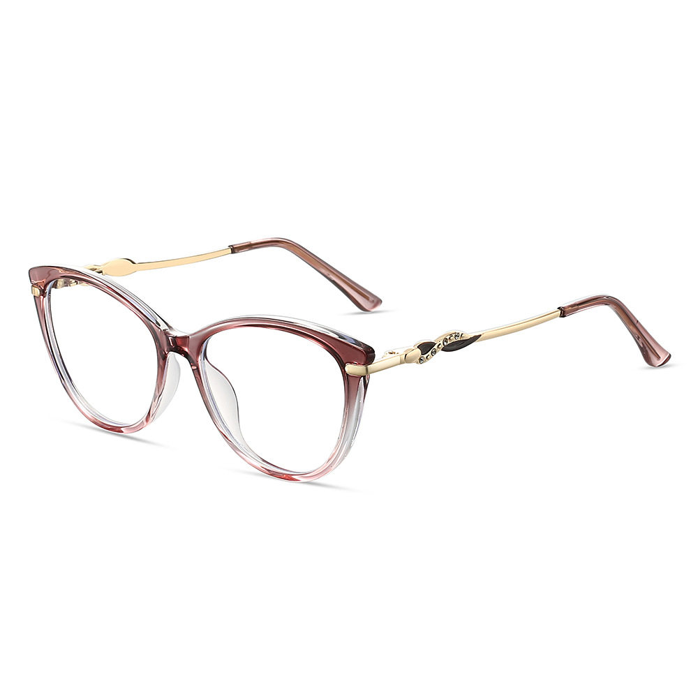 Cross-border New TR90 Fashion Anti-blue Glasses Frame Cat's Eye Women's Myopia Optical Flat Lens
