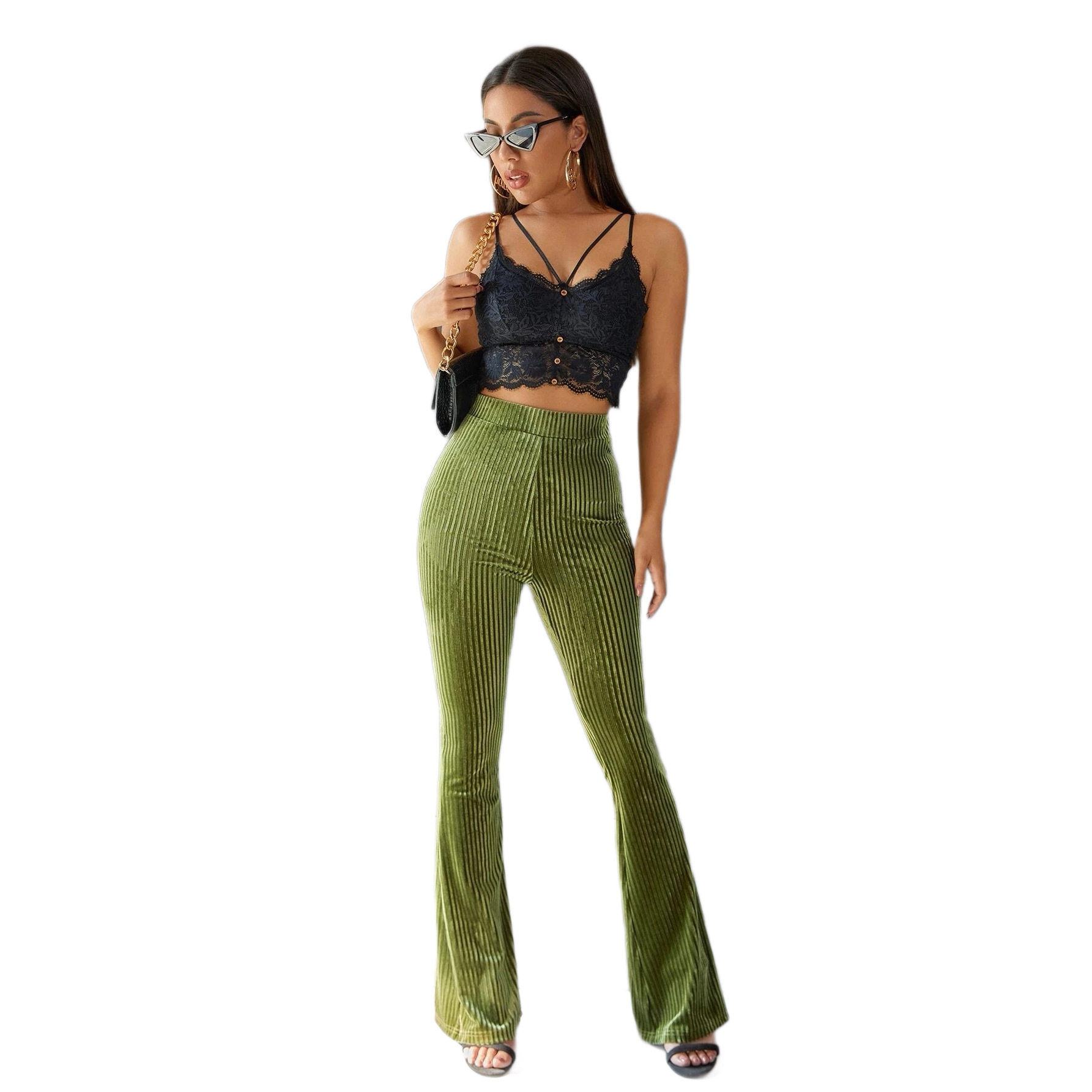 High Waisted Velvet Flare Pants for Women Slim Fit Versatile Style Casual Wear Wholesale Available