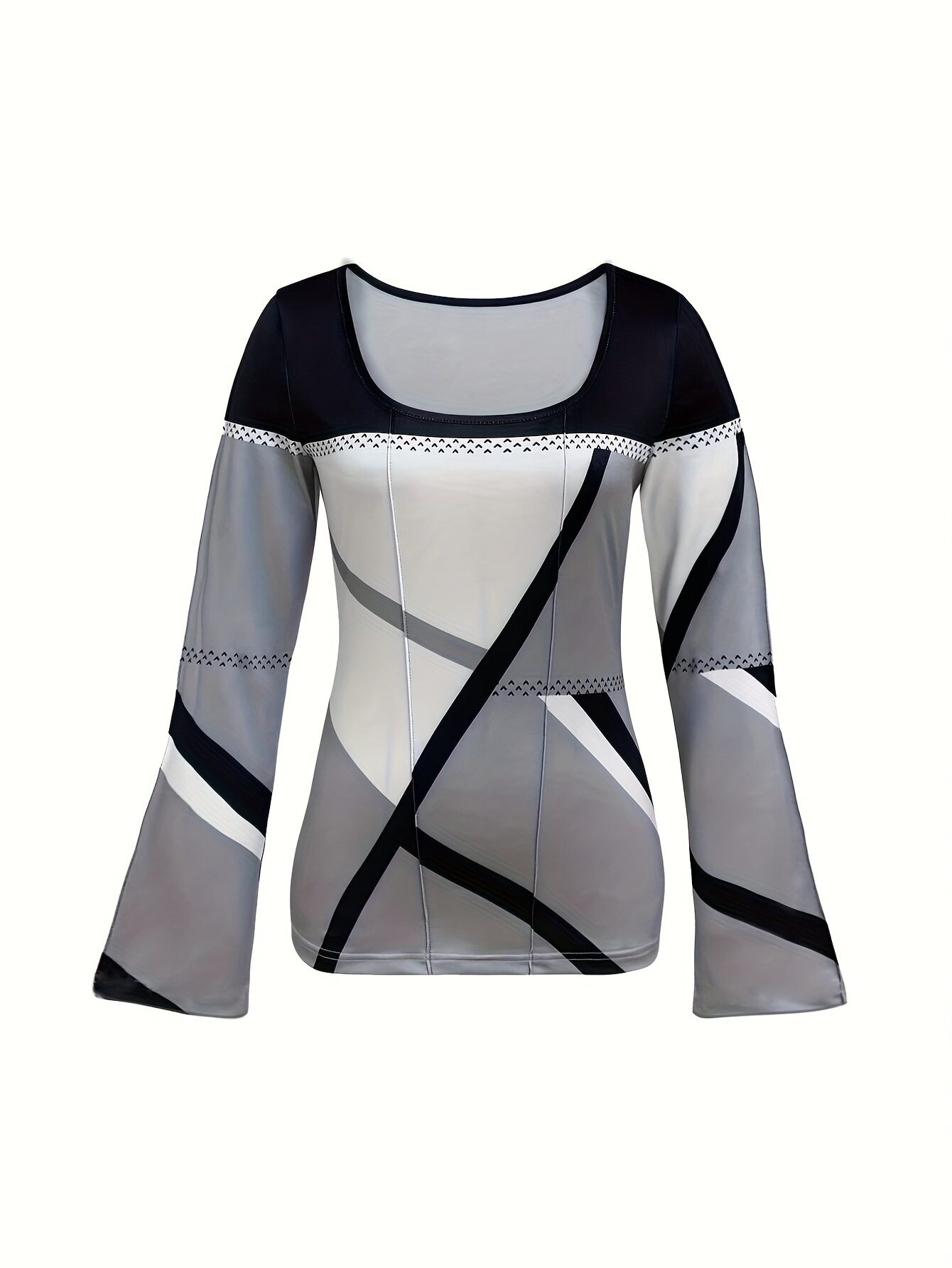 Womens Slim Fit Printed T Shirt Casual Style Flared Sleeves Autumn Fashion Perfect for Everyday Wear Wholesale
