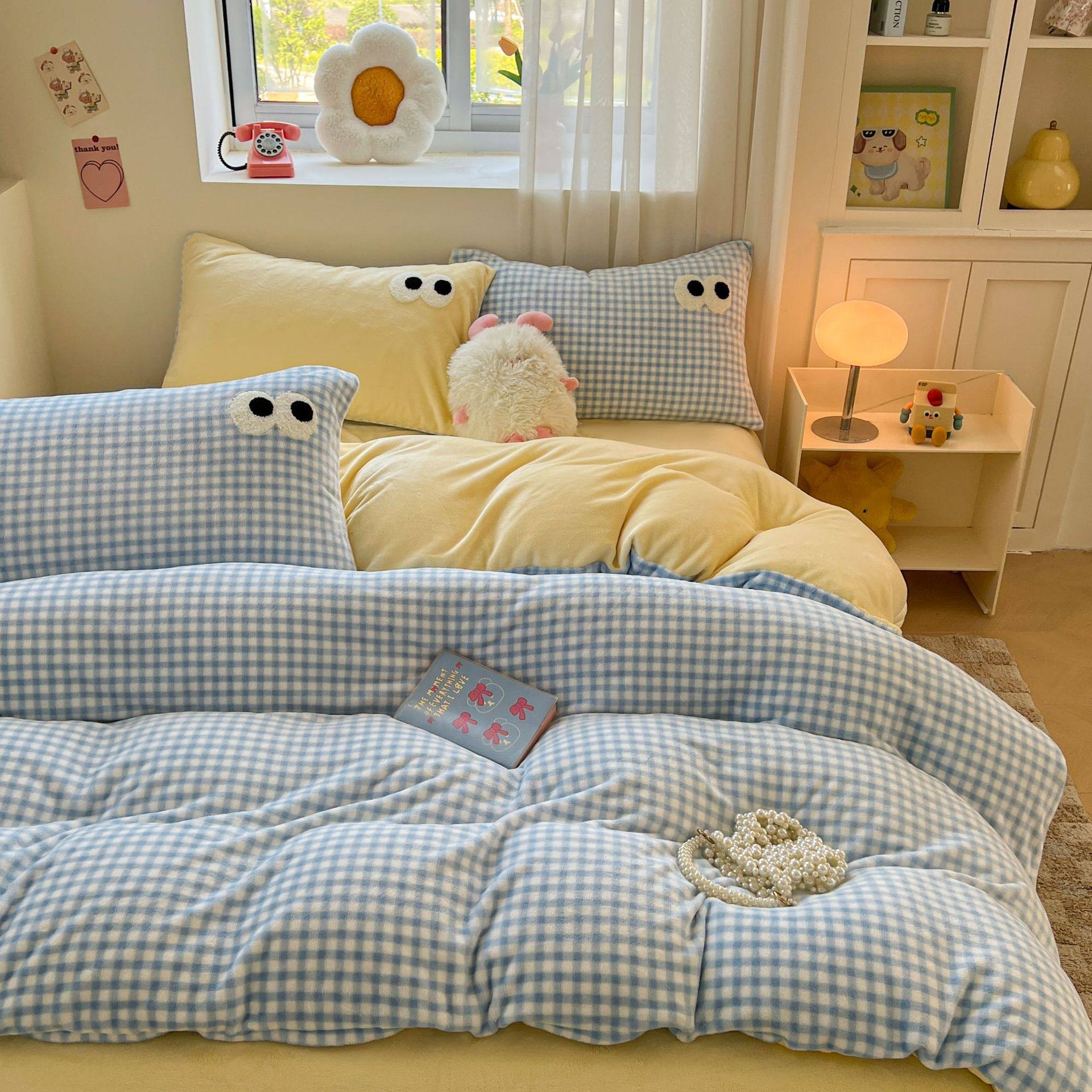 Winter Milk Velvet Four-Piece Set Pure Color Thickeneded Coral Velvet Double-Sided Fleece-Lined Quilt Cover Flannel Bed Three-Piece Set