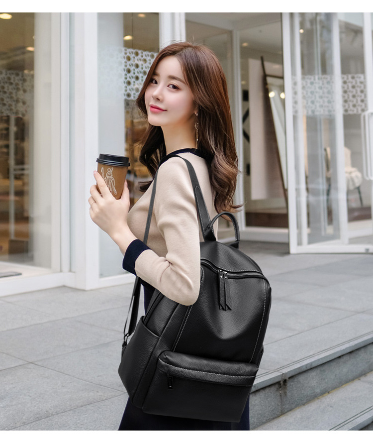 Ba lô nữ da bò thật cao cấp dáng mini đựng nhiều ngăn — màu đen, Màu nâu vàng
