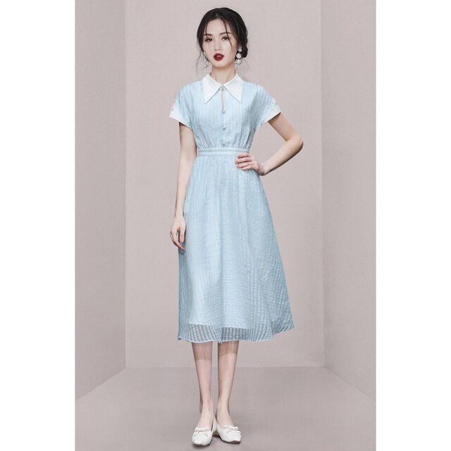 Lady belt contrasting chiffon light luxury style midi skirt