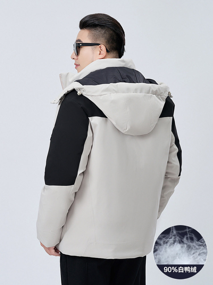 Warm-20 ℃ plus size men's clothing 90% white duck down contrast color embossed windproof warm thickened mid-length down jacket men