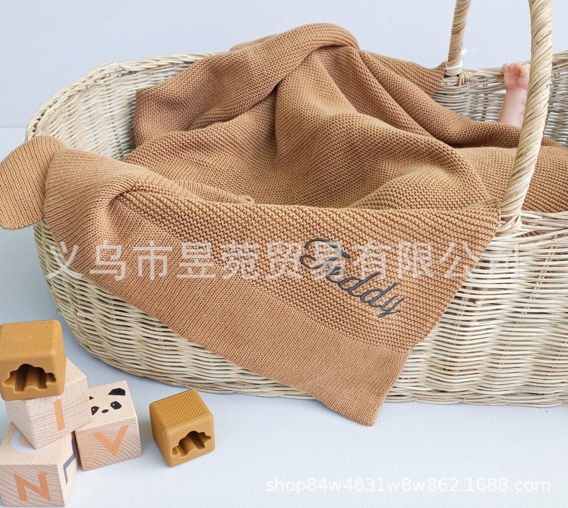 One order embroidery Name pure cotton knitted wool Blanket Name Knit Blanket