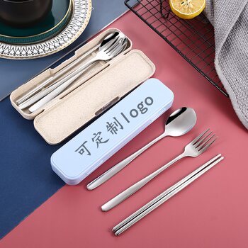 304 stainless steel spoon Fork chopsticks three-piece set advertising gifts printed logo student portable tableware chopsticks spoon set