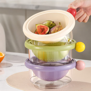 Kitchen Dopamine Draining Basket Double-layer Household Multifunctional Fruit Basket Cleaning Water Filtering Plastic Vegetable Washing Basket Rice Washing Basket