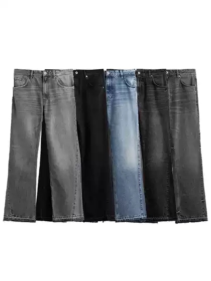 Pb&Za Cross-Border New Men's Clothing Irregular Hem Mid-Waist Tight-Fitting Washed Ripped Denim Jeans 0840444