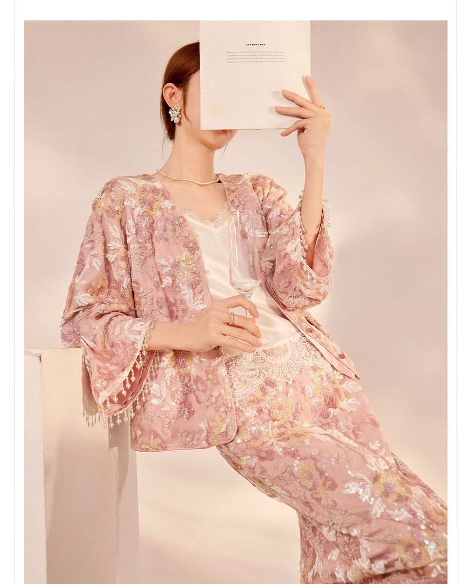 Bộ áo khoác và chân váy nữ thêu hoa đính sequin dài tay — Váy thêu (giao hàng trong 7 ngày), Váy thêu (giao hàng trong ngày), Áo khoác thêu (giao hàng trong 7 ngày), Áo khoác thêu (giao hàng trong ngày)