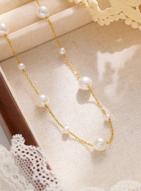 简约风珍珠锁骨链竹节串珠毛衣链