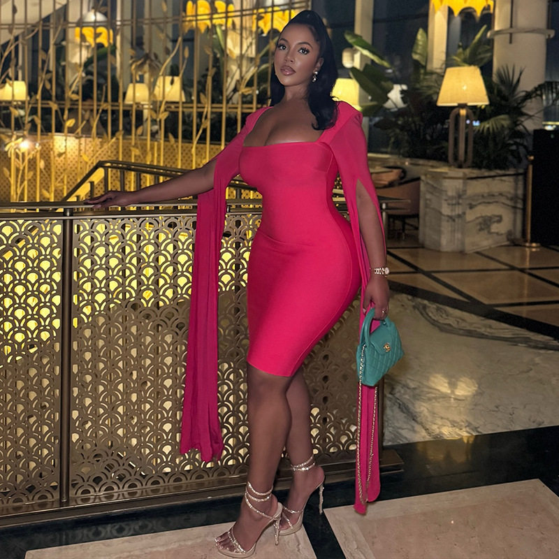 Fashionable Womens Bodycon Dress Slim Fit Long Sleeve Solid Color Trendy for Parties and Events Wholesale Available