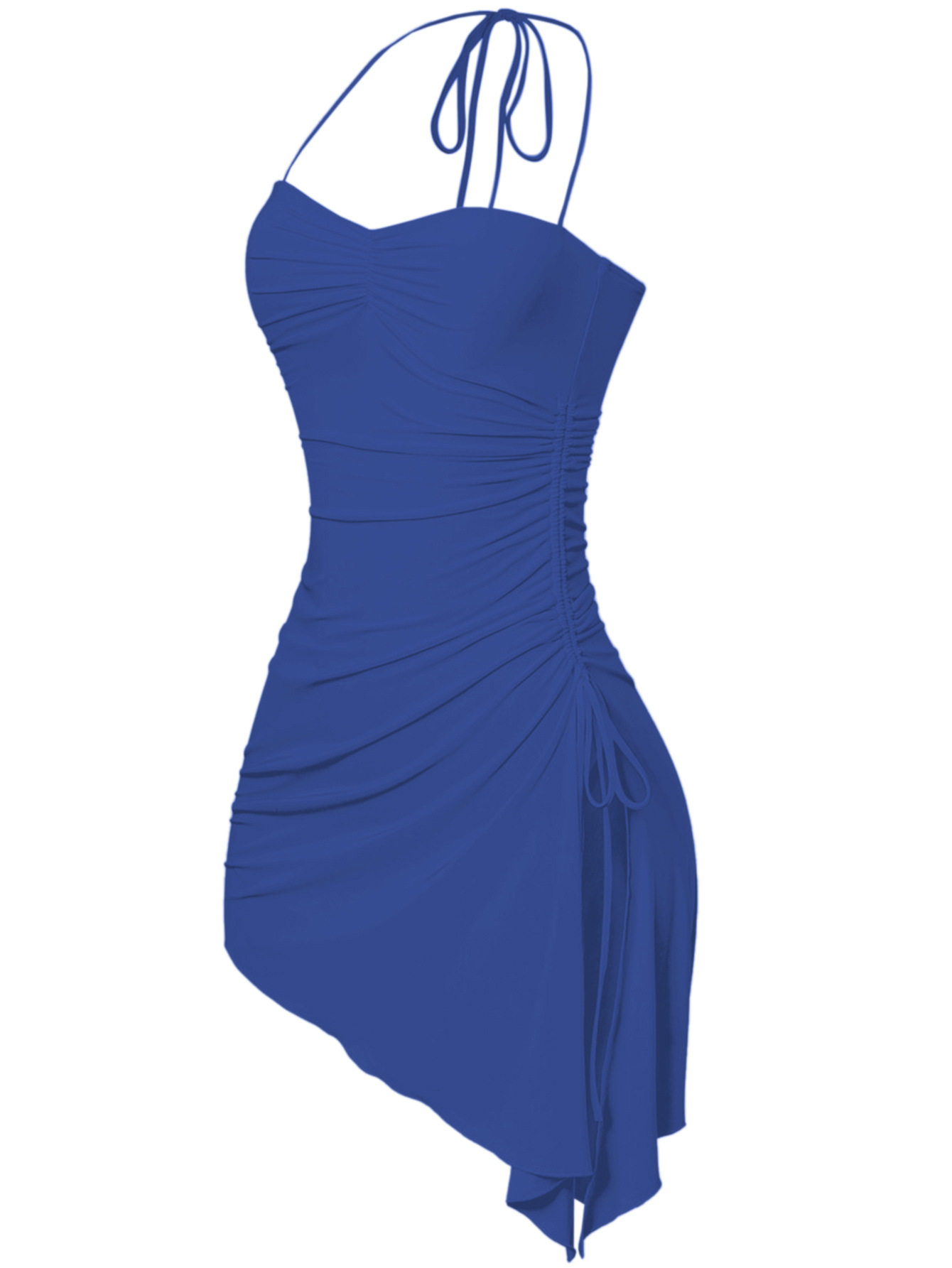 Halter Neck Ruched Bodycon Dress Side Slit Irregular Hem Slim Fit Night Out Party Wear Wholesale Available