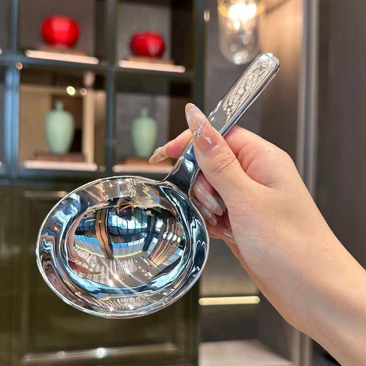 [for the Boss'S Own Use] High-Quality Stainless Steel Thick, Short-Handled, Large Round Spoon, Large-Head Soup Serving Spoon, Rice Noodle Spoon