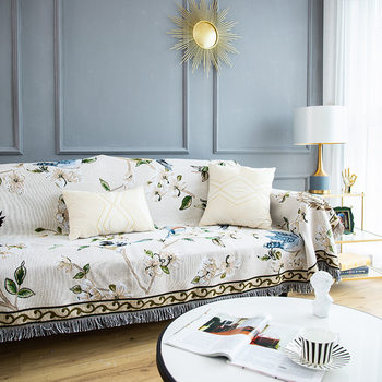 American-Style Floral and Bird Sofa Cover, Full-Cover Sofa Slipcover, Knitted Thread Blanket, Single, Double, Three-Seater Combination Sofa Cushion, Home Decor