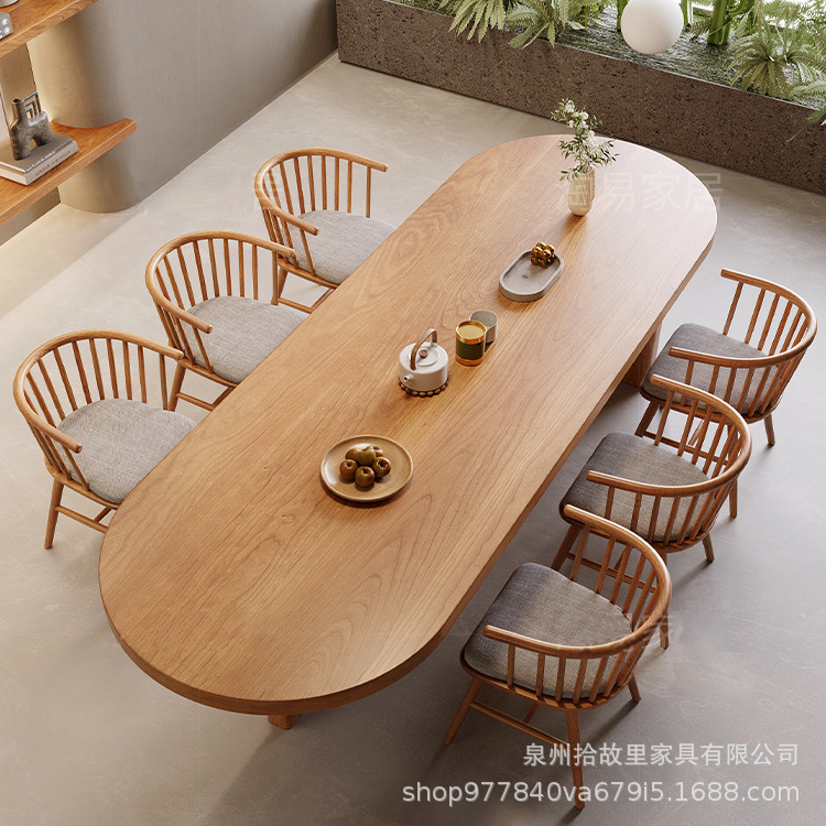 简约现代实木餐桌设计师家用休闲会客接待饭桌民宿风实木餐厅桌子