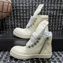 Guangzhou Ro European and American Trendyy Short Boots Cowhide Inverted Triangle Casual Versatile Black and White Stylish Increased Wide Shoelaces Couple Style