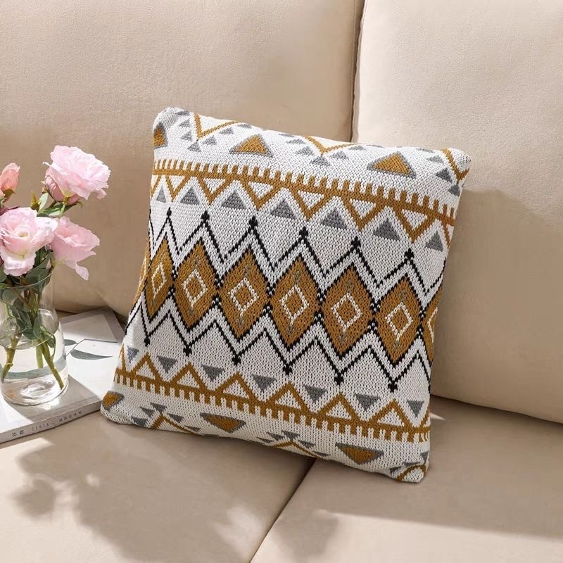 Nordic Solid Color Woven Model Room Knitted Pillow Living Room Sofa Decorative Cushion Plain Color Bedroom Wool Pillow Core