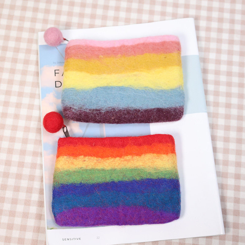 ins style wool felt macaron rainbow coin purse card holder semicircle coin bag cute storage bag clutch