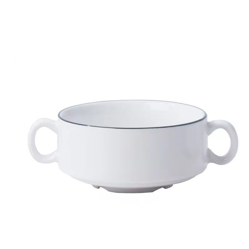 Ceramic Binaural Cup Set Western Soup Bowl Baking Dessert Bowl Hotel Restaurant Soup Bowl Bird's Nest Steamed Egg Bowl Breakfast Bowl