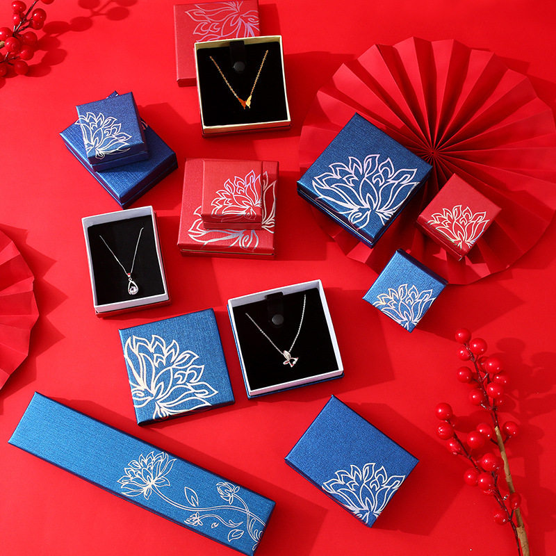 Factory direct bronzing lotus jewelry box jewelry box earrings ring bracelet necklace jewelry packaging box wholesale