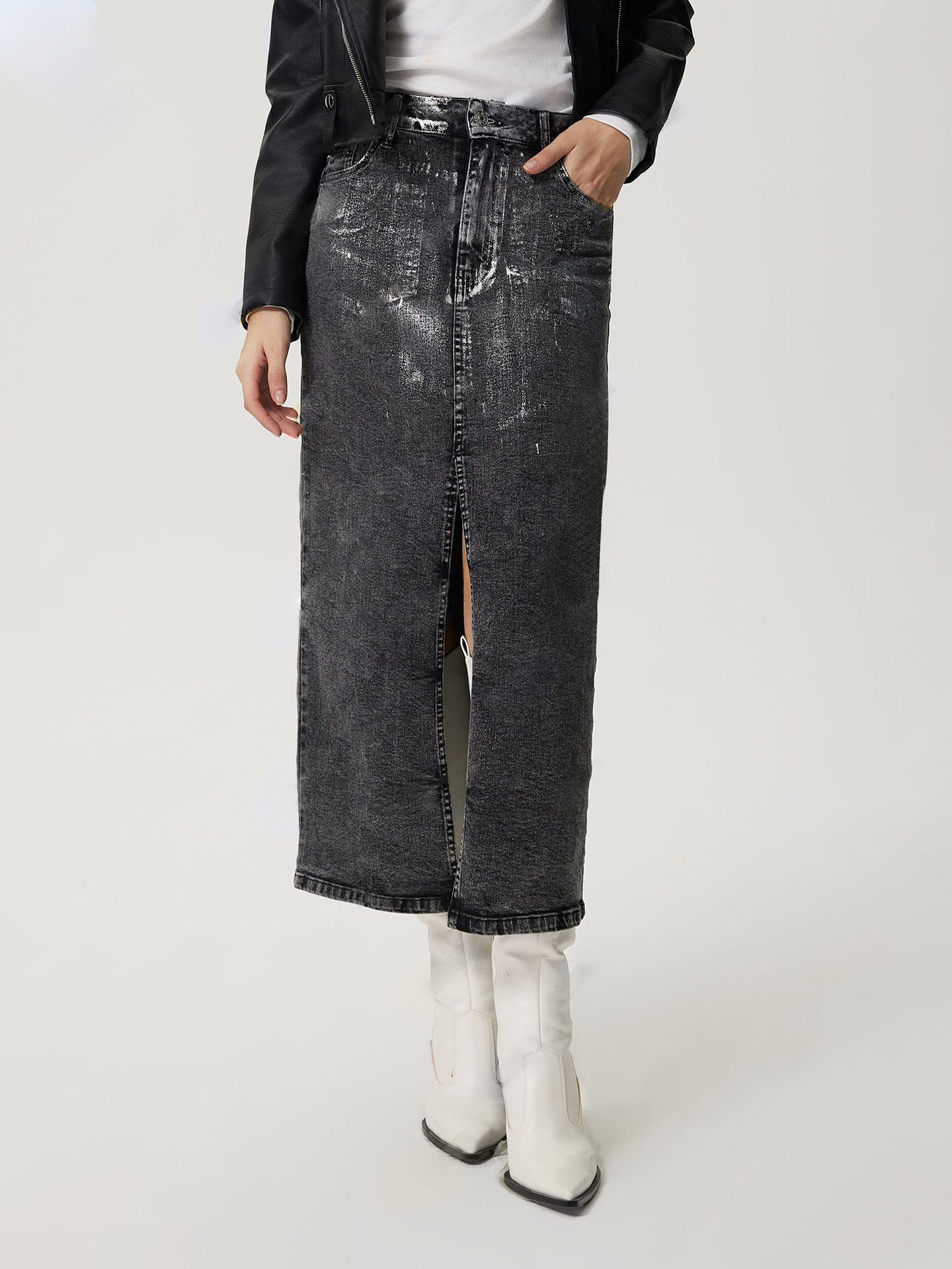 Vintage Silver Wash Denim Skirt Womens Retro Style Casual Fit High Waist Perfect for Spring Summer Ready to Ship