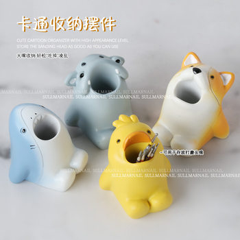 Nail Art Pen Cartoon Storage Pen Holder Ornament Desktop Polishing Head Big Mouth Bubble Bowl Duck Corgi Shark Hippo